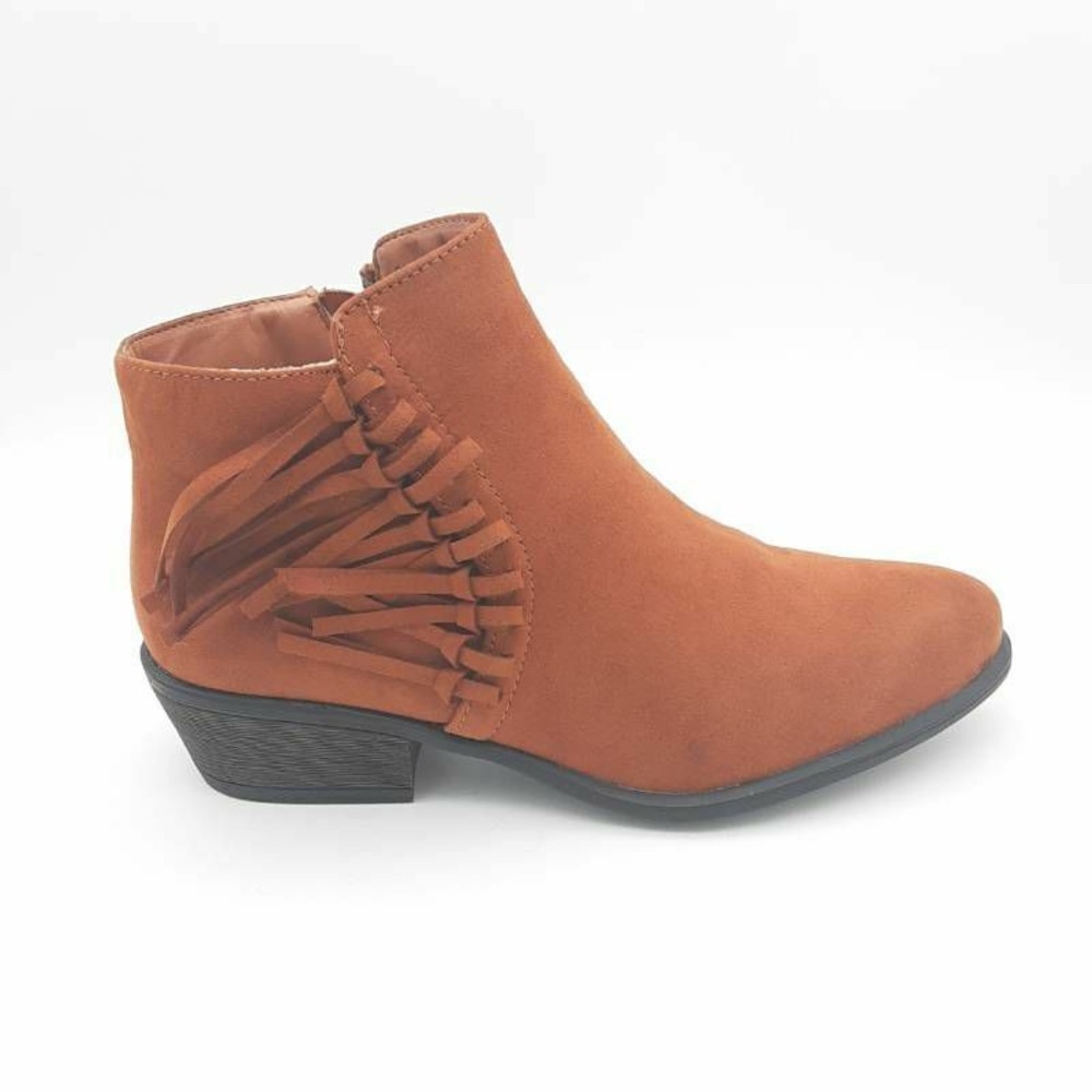 Bamboo Shoes Womens Sadie Brown 7.5 Ankle Boots Cuban Heel Side Zip Fringe New